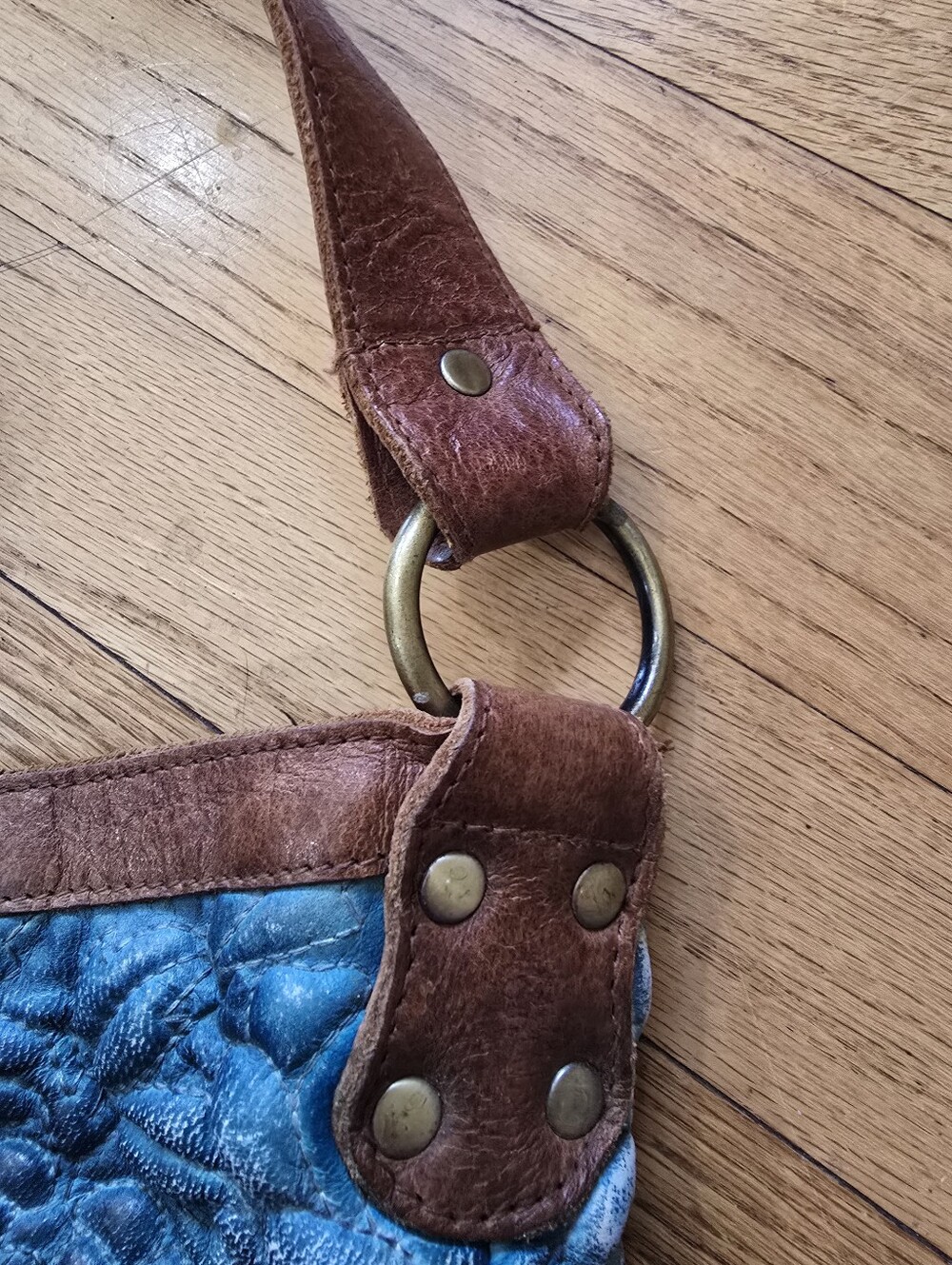 Anabaglish Blue Embossed Floral Leather Shoulder Bag Boho Sundance - Picture 9 of 16